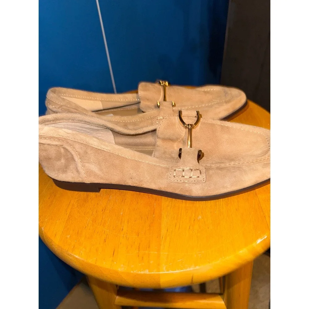 Steve Madden Tan Suede Bit Loafers Gold Hardware Slip On Flats Womens 7.5 - Picture 6 of 11